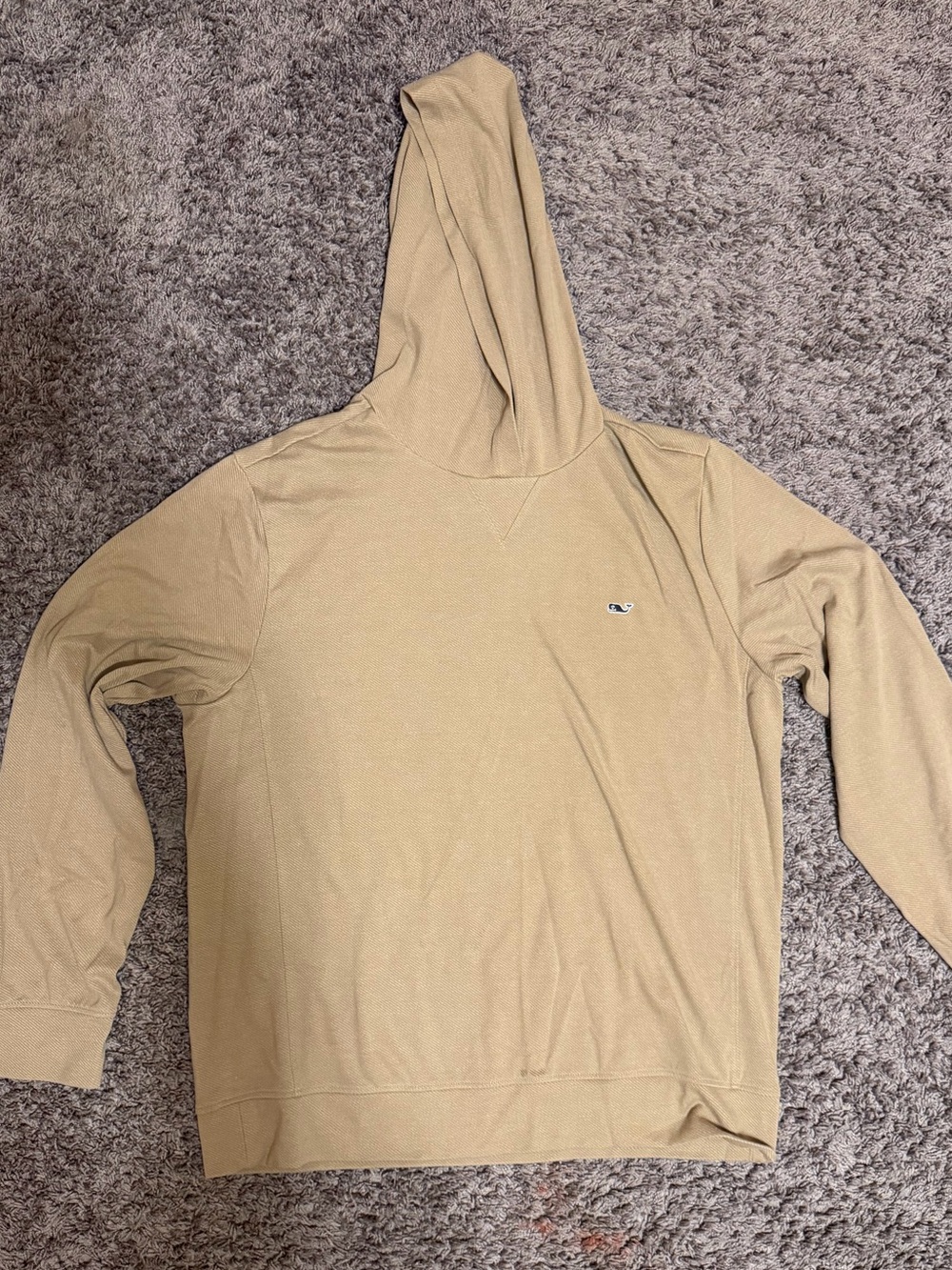 Vineyard Vines Tan Pullover Hoodie with Navy Logo Tag